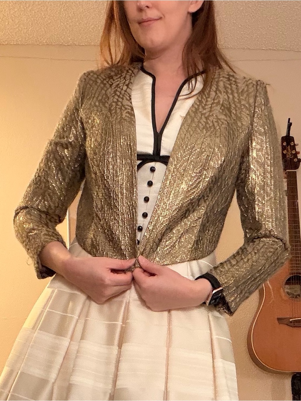 French Connection Gold and Cream Metallic Jacket